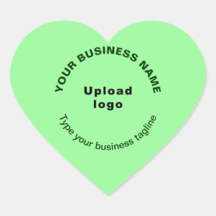 Business Name, Logo and Tagline on Light Green Heart Sticker