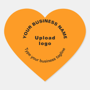 Business Name, Logo and Tagline on Orange Colour Heart Sticker