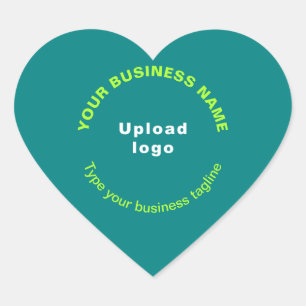 Business Name, Logo and Tagline on Teal Green Heart Sticker