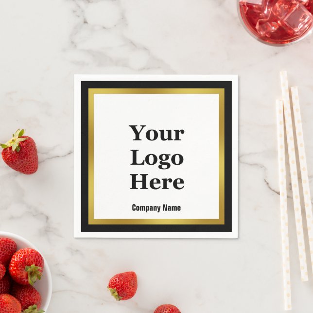 Business Name Logo Black White and Gold Elegant Napkin (Insitu)