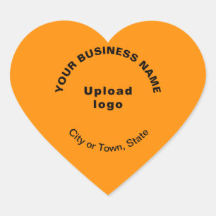 Business Name, Logo, City and State on Orange Heart Sticker