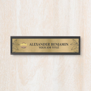 Business Name Logo Gold Black Elegant Custom Door Sign