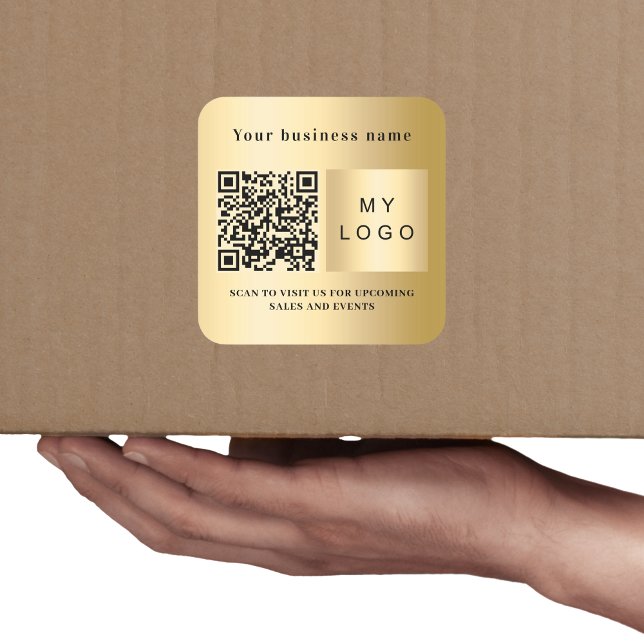 Business name logo gold qr code square sticker (Creator Uploaded)