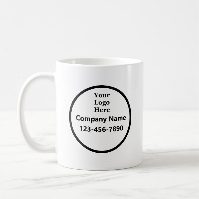 Business Name Logo Phone Number Black and White Coffee Mug (Left)