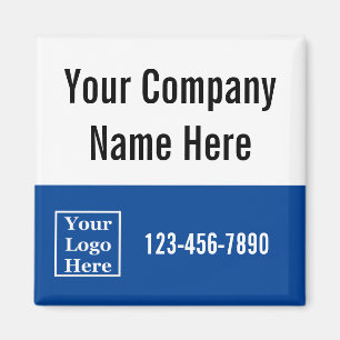 Business Name Logo Phone Number Blue and White Magnet