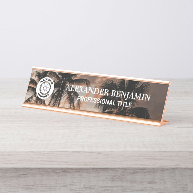 Business Name Logo Professional Modern Palms Desk Name Plate (Front)