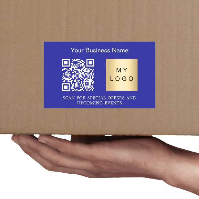 Qr Code Rectangular Blue Business name logo qr code dark blue rectangular sticker | Zazzle