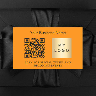 Business name logo qr code orange rectangular sticker
