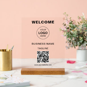 Business Name Logo & QR Code Welcome Acrylic Sign