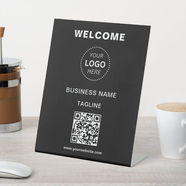 Business Name Logo & QR Code Welcome Pedestal Sign (In SItu)