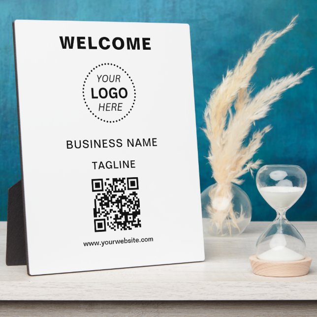 Business Name Logo & QR Code Welcome Plaque (Side)