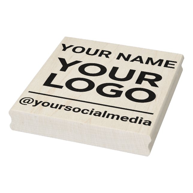 Business Name Logo Social Media Modern Large Rubber Stamp (Stamp)