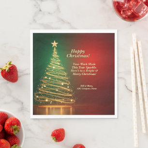 Business Name Message Green Gold Christmas Tree Napkin