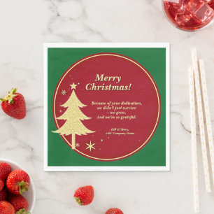 Business Name Message Red, Gold Christmas Tree  Napkin