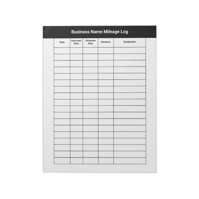 Business Name Mileage Log Form White Notepad (Rotated)