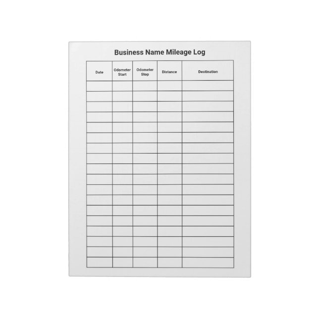 Business Name Mileage Log White Notepad (Rotated)