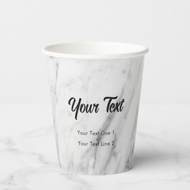 Business Name Modern Professional White Marble Paper Cups (Back)