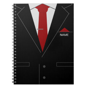 Business Name Notebook - Black Suit Red Necktie