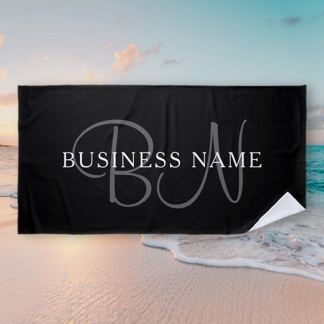 Business Name or Surname Monogram | Black & White Beach Towel (Creator Uploaded)
