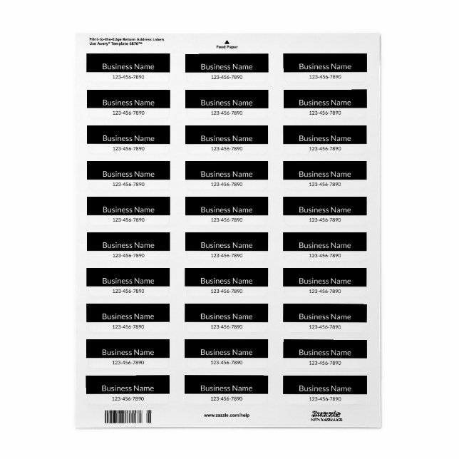 Business Name Phone Number Black and White Product (Full Sheet)