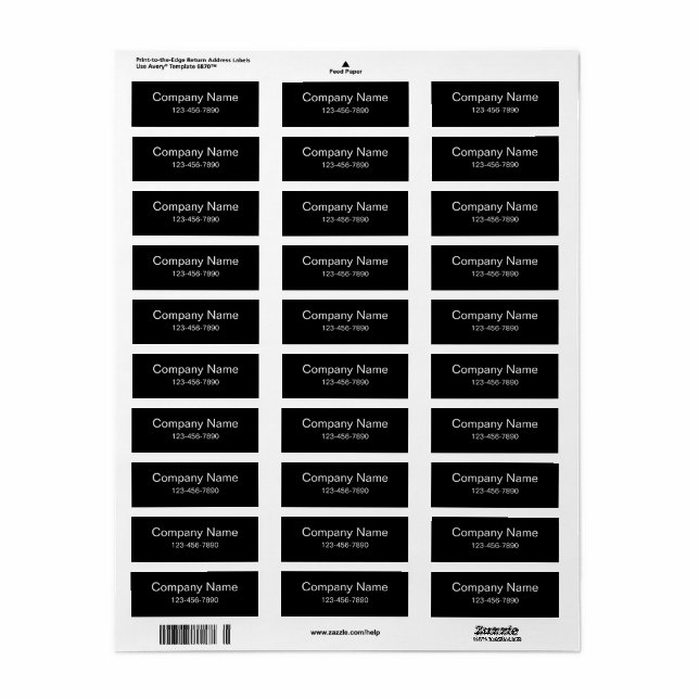 Business Name Phone Number Black Label Template (Full Sheet)