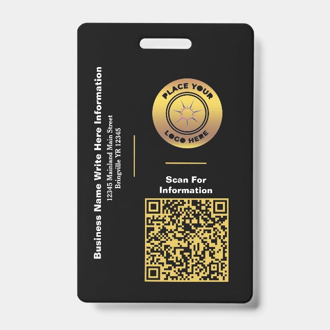 Business Name QR Code Bar Code Custom  Badge ID Badge (Front)