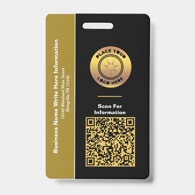 Business Name QR Code Bar Code Custom   ID Badge (Front)