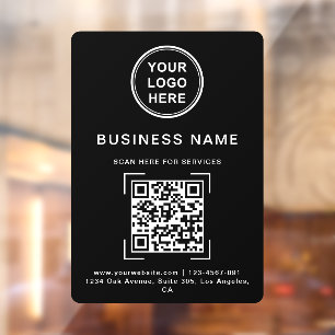 Business Name QR Code Logo Black & White Window Cling