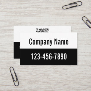 Business Name QR Code Phone Number Black and White Business Card