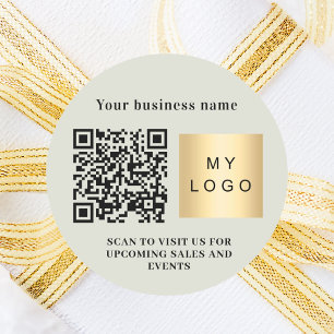 Business name sage green logo qr code classic round sticker