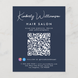 Business Name Signature Script QR Code Blue Flyer
