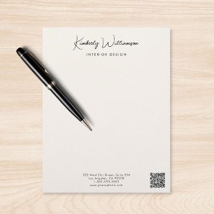 Business Name Signature Script QR Code Cream Custom Letterhead