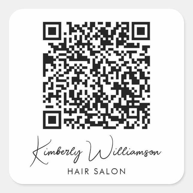 Business Name Signature Script QR Code Square Sticker (Front)