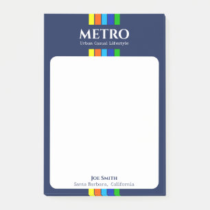 Business Name Slogan Blue Retro Modern Stripes Post-it Notes