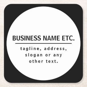Business Name & Slogan/other text Black & White Square Paper Coaster