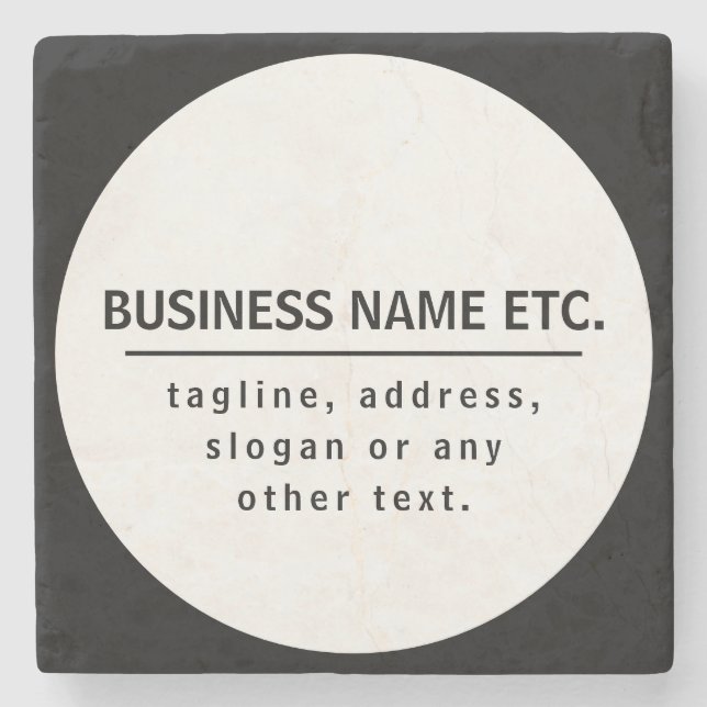 Business Name & Slogan/other text | Black & White Stone Coaster (Front)