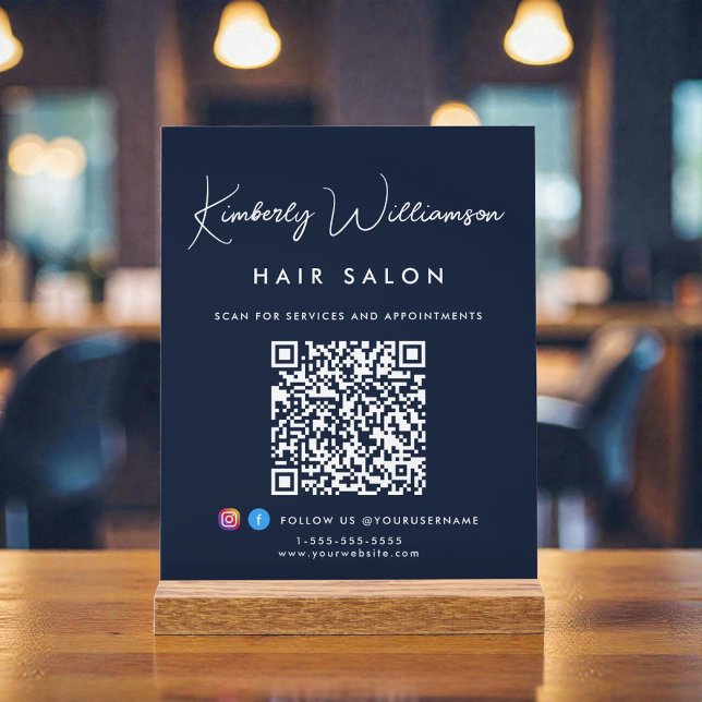 Business Name Stylish Signature Script QR Code Acrylic Sign (Business Name Stylish Signature Script QR Code Acrylic Sign)