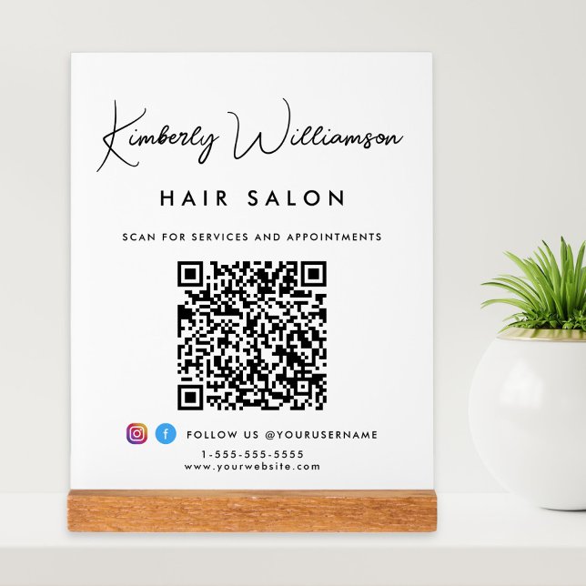 Business Name Stylish Signature Script QR Code Acrylic Sign (Creator Uploaded)