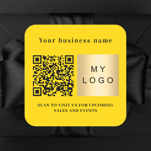Business name yellow logo qr code square sticker
