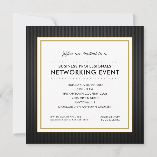 Business Networking Event | Black and Gold Invitation (Front)