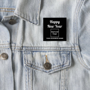 Business New Year Greeting on Black Square Button