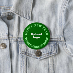 Business New Year Greeting on Green Round Button