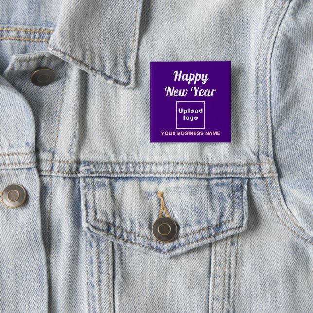 Business New Year Greeting on Purple Square Button (In Situ)