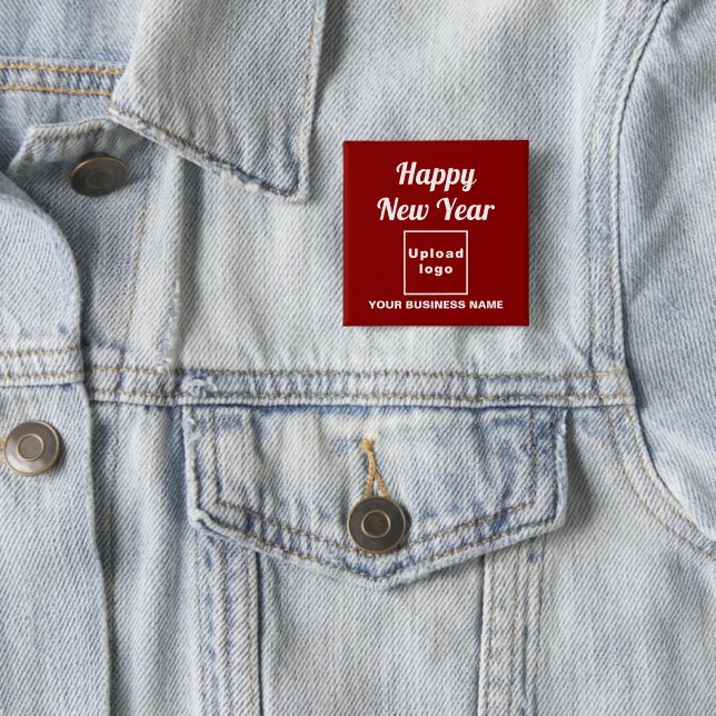 Business New Year Greeting on Red Square Button (In Situ)
