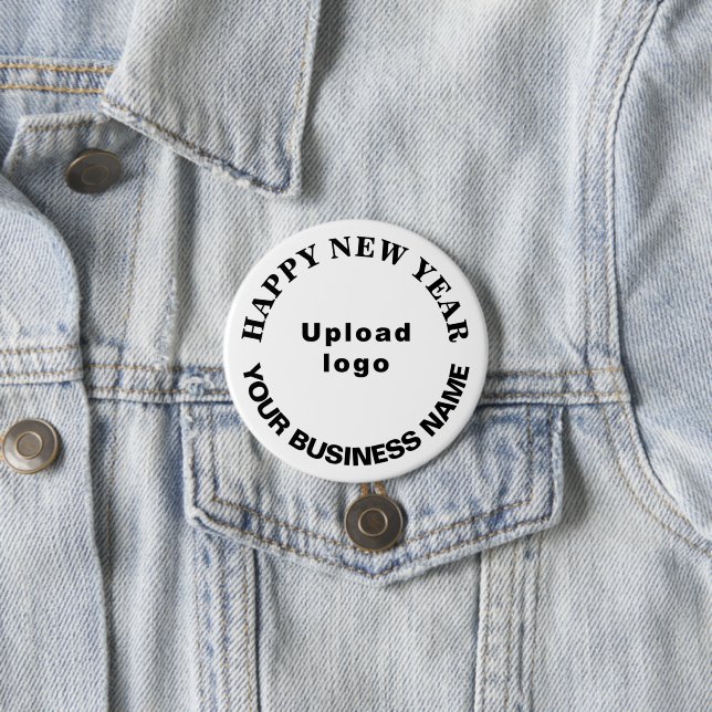 Business New Year Greeting on White Round Button (In Situ)
