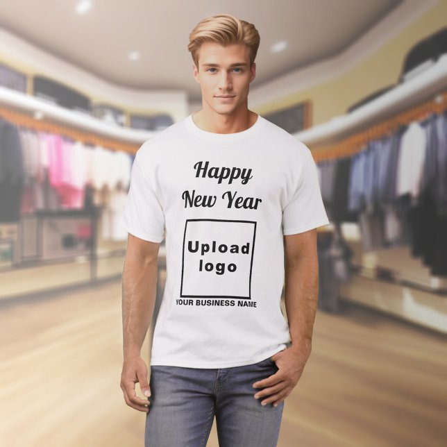 Business New Year Greeting on White T-Shirt (Business name and logo with New Year greeting on white t-shirt)