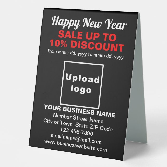 Business New Year Sale on Black Table Sign (Front)