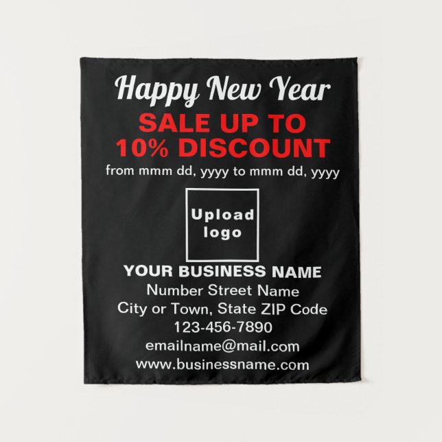 Business New Year Sale on Black Tapestry (Front)