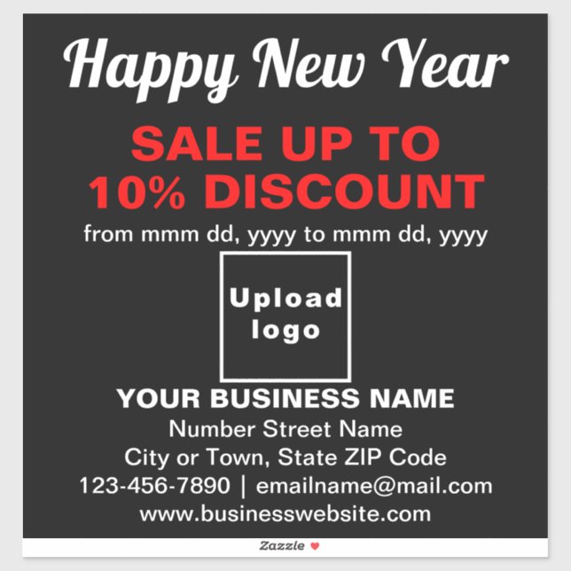 Business New Year Sale on Black Vinyl Sticker (Sheet)