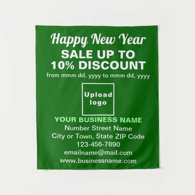 Business New Year Sale on Green Tapestry (Front)